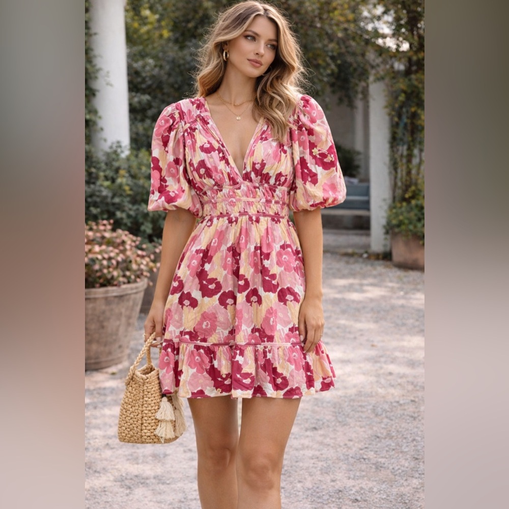 NWT Anthropologie Storia Pink Floral Mini Dress Boutique Small